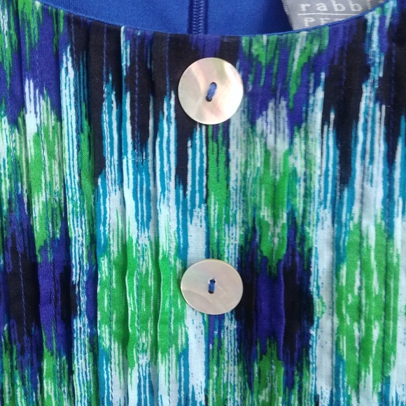 Rabbit Rabbit Rabbit blue green cotton dress shell buttons 12 Petite - Picture 2 of 13